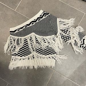 Black & White One Shoulder Fringe Sweater - non brand from a boutique